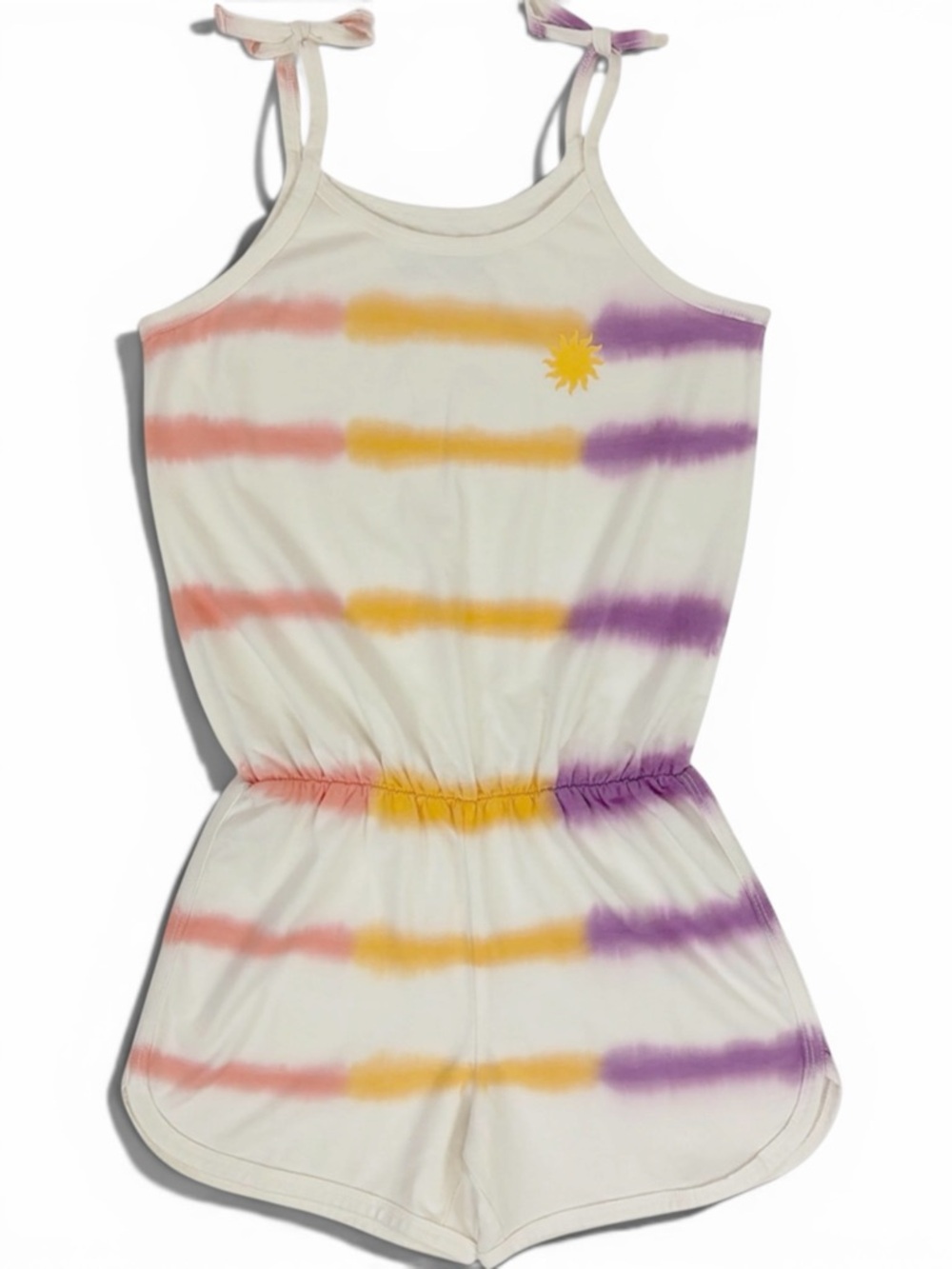 Girls Cream Tie-Dye Stripe Romper with Sun Detail